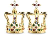 Earrings for pierced ears inspired by famous St Edward's Crown. Each earring plated in 18ct Gold and features array of multi-coloured Swarovski crystals.