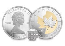 Issued by the Royal Canadian Mint Silver proof 5 oz Maple Leaf coin tocommemorate the 25th anniversary of the Silver Maple Leaf. Struck in 99.99% pure silver to a proof finish. Edition limit 2,000.