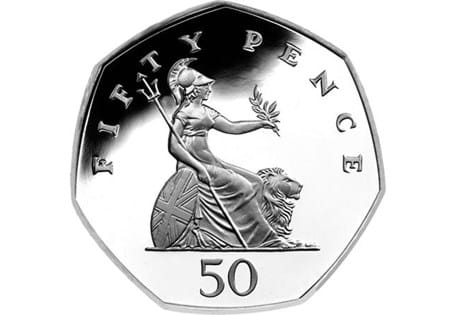 The larger Britannia 50p coins were issued from 1982 up until the smaller versions entered circulation in 1997. The reverse design features the familiar Ironside depiction of Britannia.