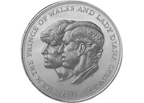 Issued in 1981 to celebrate the wedding of Charles and Diana in July 1981. The reverse features conjoined profiles of the bridal couple. 