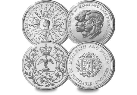 A collection of all 4 of the 25p crowns issued after decimalisation. Includes the following dates: 1972, 1977, 1980 and 1981. Comes with a FREE Change Checker 6 x crown blister page.