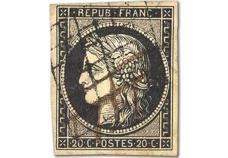 The first stamp of France - the '20 Centimes Ceres' - was issued in 1849 and, like most of the early issues of different countries, it was black. 