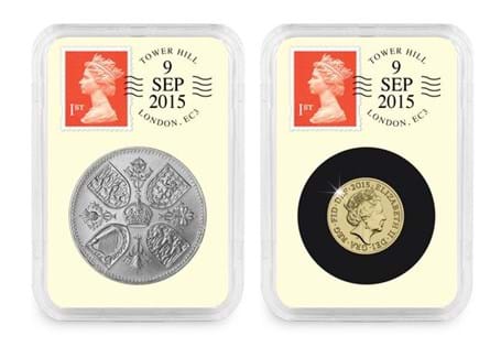 This DateStamp pair includes the 2015 Royal Arms £1 and the 1953 Coronation Crown encapsulated and postmarked 9th September 2015, the date QEII becomes the longest reigning monarch.