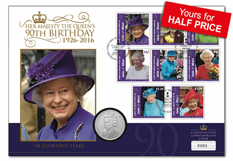 Issued for the anniversary of QEII's accession in the year she celebrates her 90th birthday. Features 8 official Isle of Man 'Long the Reign Over Us' stamps & a brand newsilver-plated medal. 