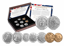 This exclusive limited edition Australian Set celebrates the 50th anniversary of Decimal Currency. The Set features 6 coins from the Royal Australian Mint and completed by 2 coins from the Perth Mint.