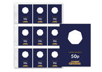 Included are 9 Protective Collecting Cards  for the UK 50p coins plus a Collection page ready to slot straight into the Official Change Checker Album.