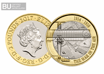 To commemorate the 100th anniversary of WWI, the Royal Mint has issued a £2 coin featuring The Aviation.