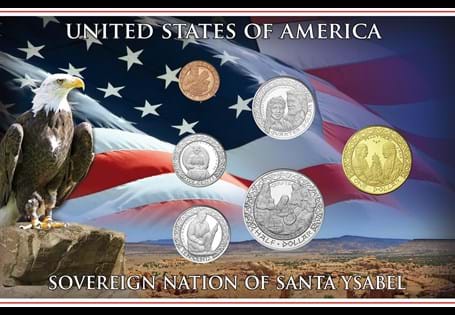 This 2012 Santa Ysabel Native American Set contains the $1, 50c, 25c, 10c, 5c and 1c, all struck from cupro-nickel. Comes in presentation pack to house the coins.