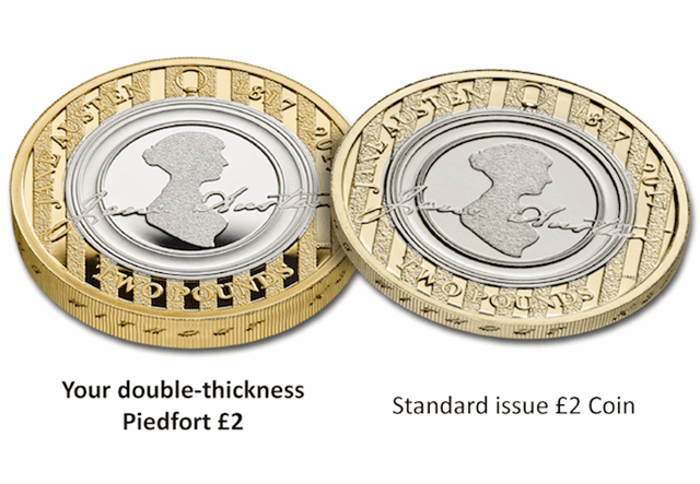 Jane Austen Silver Proof Piedfort 2 Pound Coin Comparison