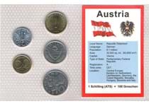 This coin set features the currency of Austria before the intro- duction of the EURO in 2002. It features every denomination from Austria that was still in circulation in 2001.