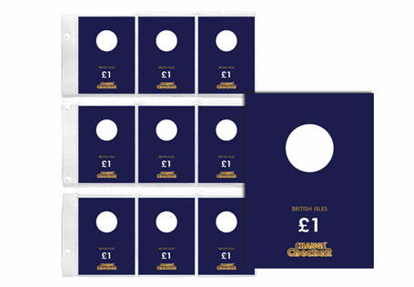 1 Change Checker PVC page and 9 Premium Protective Collecting cards for British Isles £1 coins. A great way to present/protect your coins for a lifetime. The page fits in a Change Checker Album.
