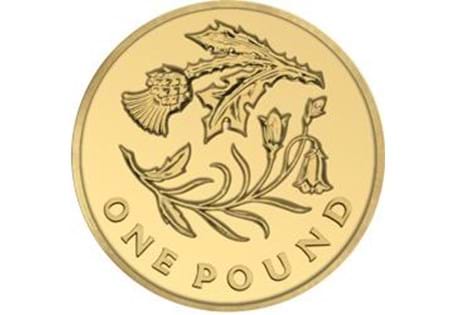 Issued in 2014 as part of the Floral Emblem series of £1 coins. The reverse design features a Thistle and Bluebell, which represents Scotland.