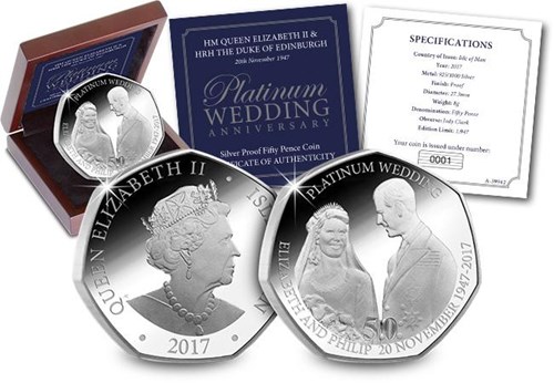 Platinum Wedding Anniversary Silver Fifty Pence Coin