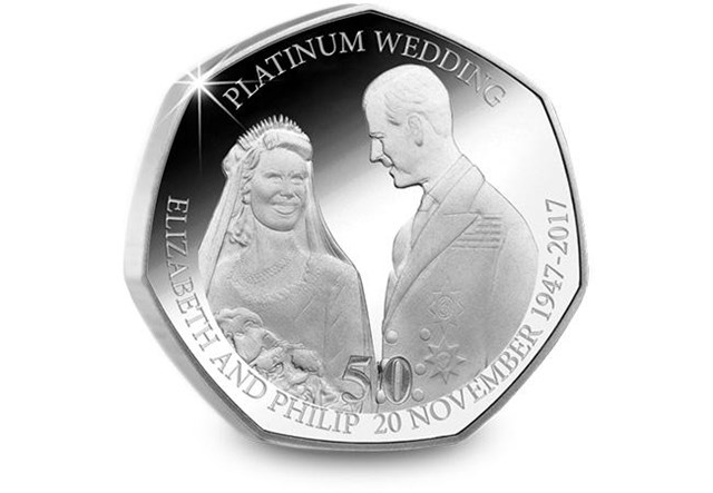 Platinum Wedding Anniversary Silver Fifty Pence Coin Reverse