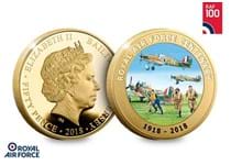 To celebrate the 100th anniversary of the RAF in 2018, Jersey have issued a gold-plated proof coin featuring a full colour image of the Hawker Hurricane and the words Royal Air Force Centenary.