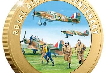 RAF Centenary History of The RAF Gold-Plated Coin Reverse Close Up