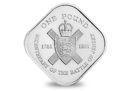 This Jersey Square £1 coin was issued in 1981 to commemorate the bicentenary of the Battle of Jersey. It's unique shape makes this coin particularly sought after. Circulation quality.