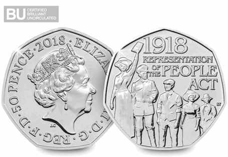 This 50p was issued to celebrate 100 years since the passing of the Representation of the People Act in 1918. Protectively encapsulated and Certified as superior Brilliant Uncirculated quality.