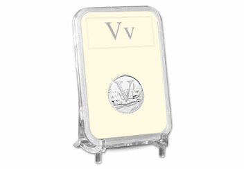 UK 'V' Uncirculated 10p in Encapsulated Slab on Stand