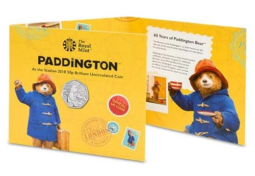 Uk 2018 Paddington Bear Station Cuni Bu 50P Coin In Royal Mint Pack Front