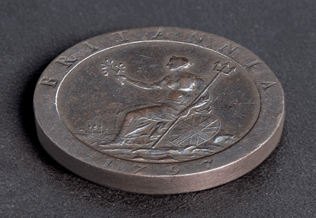 The 1797 Cartwheel Penny was the first British penny to be struck in copper. The coin was struck during George III's reign and only ever featured the date 1797. The coin weighs 28.3g.