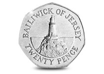 Jersey Lighthouse of Corbiere 20p coin designed by Robert Lowe.