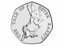 This 50p was issued by The Royal Mint as part of the second series of 50p coins to celebrate the life work of Beatrix Potter. This coin features the design by Emma Noble of Peter Rabbit.