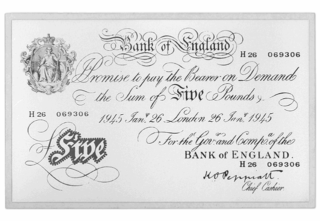 White Fiver Silver Banknote 1945