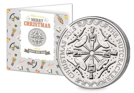 The Nutcracker £5 has been issued by The Royal Mint and features a Christmas Nutcracker design by Harry Brockway. It is protectively encased in a new Change Checker Christmas Card.