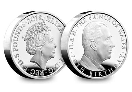 The official UK coin to celebrate HRH The Prince of Wales 70th birthday. Reverse features a portrait of Prince Charles by Robert Elderton. Obverse by Jody Clark. Silver Proof finish.