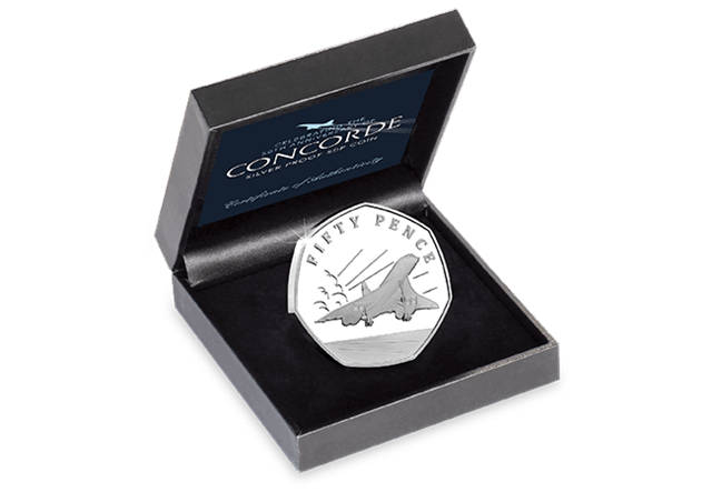 Concorde 50th 2019 Guernsey Silver Proof 50p Coin in Presentation Box