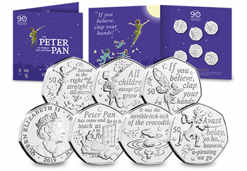 2019 Official Peter Pan 50p Set All 7 Coins Reverse and Pack
