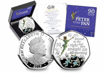 Peter Pan Silver Proof 50p Coin Obverse Reverse with Box and Certificate of Authenticity