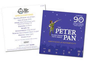 Peter Pan Silver Proof 50p Coin Certificate of Authenticity
