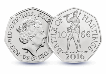 950th Anniversary of the Battle of Hasting 50p Obverse and Reverse