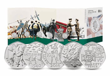 50 Years of the 50p Military BU Pack Back with all 5 Coins