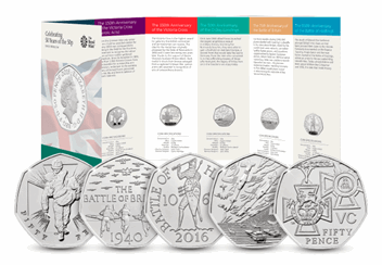 50 Years of the 50p Military BU Pack with all 5 Coins