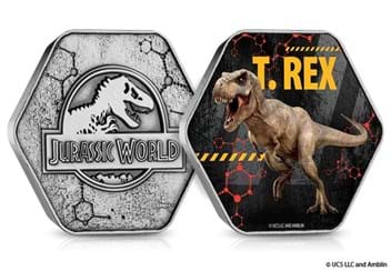The Official Jurassic World T. Rex Medal Obverse and Reverse