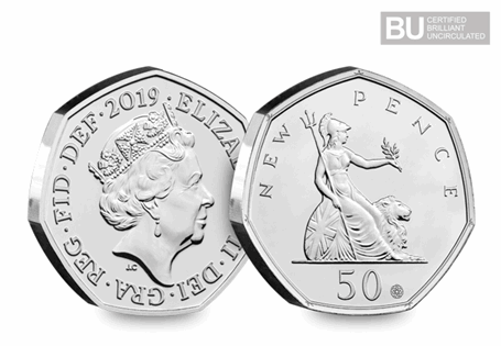 This 2019 50p has been released to celebrate 50 years of the 50p anniversary. It features a special minting first around the rim to reference the design. 
