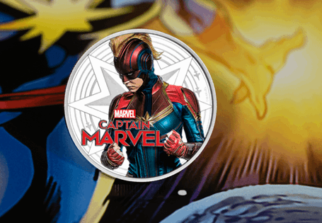 This 1oz silver coin from Fiji features Captain Marvel on the reverse and comes complete with presentation tin and card