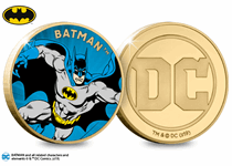 The Official DC Batman Gold-Plated Commemorative features a full colour image of the vintage Super Hero. The obverse features the Official DC Comics logo. It has been plated in 24 Carat Gold.