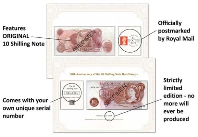 10 Shilling Note 50th Anniversary Datestamp Diagram