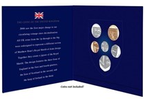 This is the Annual Royal Shield Collector Pack, which has space to fit the 6 definitive UK coins from the 1p to 50p. The pack is empty so you can insert the coins when you find them in your change. 
