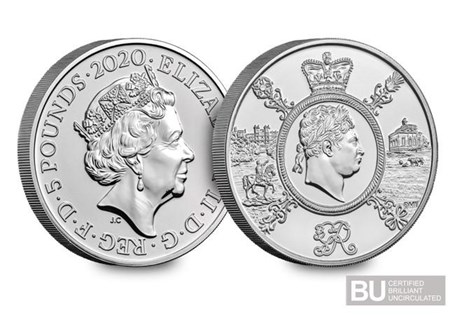 This 2020 UK £5 coin was issued as part of The Royal Mint's 2020 Commemorative Coin Set. It marks 200 years since the death of King George III, Britain's longest-reigning King. 