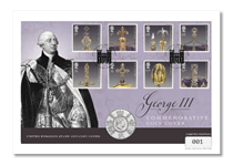 This cover comprises The Royal Mint's 2020 George III BU £5 Coin and Royal Mail's 2011 George III stamp and 1st Class Definitive. Postmarked on the 200th Anniversary of his death: 21.01.2020. EL: 250.