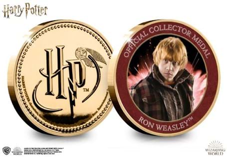 This official Harry Potter medal features on the reverse a full colour image of Ron Weasley. The obverse features the Harry Potter logo.