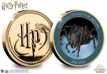This official Harry Potter medal features on the reverse a full colour image of Aragog. The obverse features the Harry Potter logo.