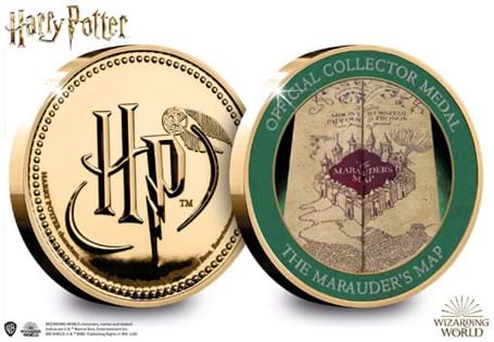 This official Harry Potter medal features on the reverse a full colour image of the Marauder's Map. The obverse features the Harry Potter logo.