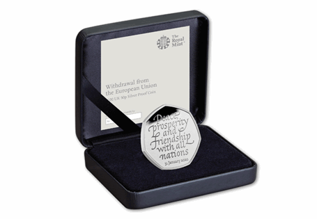 The Brexit 50p has been issued by The Royal Mint to mark the historic day the UK left the EU on 31.01.20. It has been struck from .925 Silver to a proof finish.