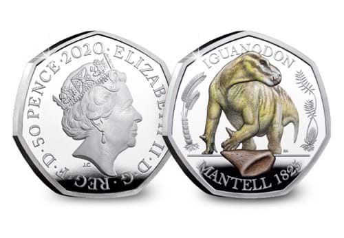 2020 Iguanodon Coloured Silver Proof 50p Obverse and Reverse